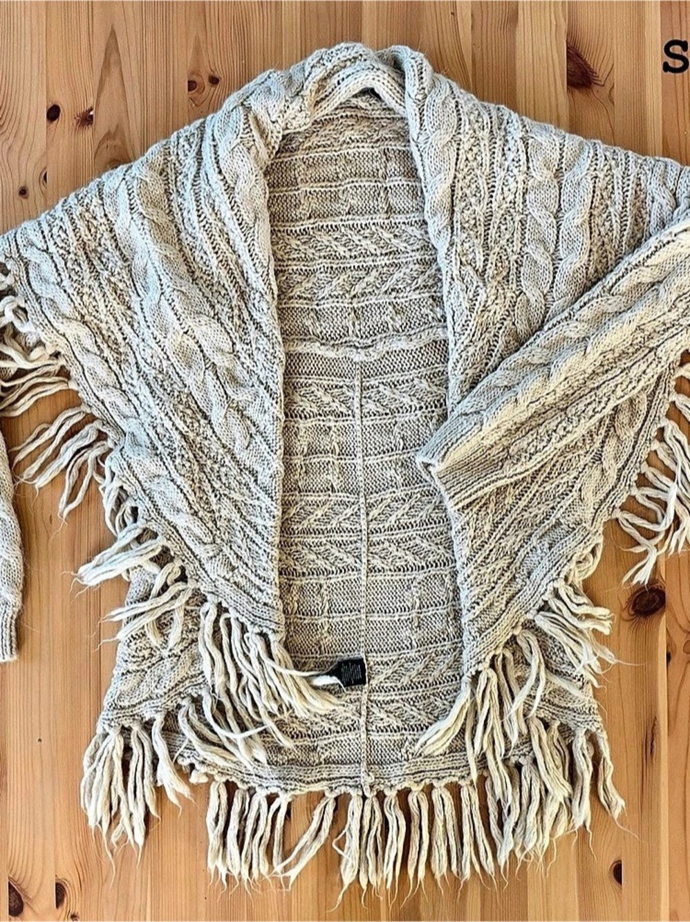 Lauren Ralph Lauren Fringe Knit Cardigan in Cream Size Small